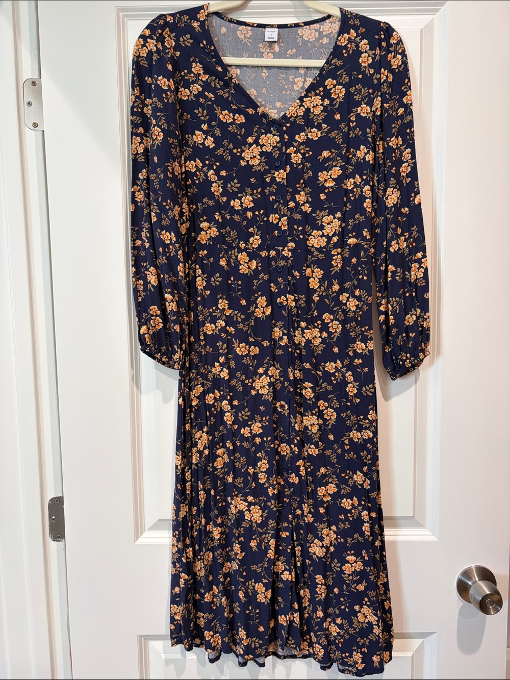 Old Navy Women’s Navy Midi Dress with Yellow Floral Print, small